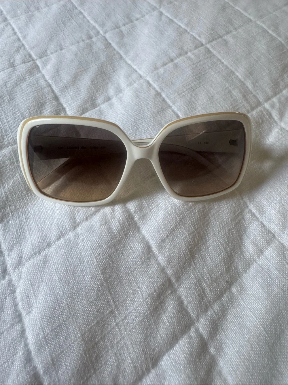 Lacoste White Oversized Square Sunglasses with Brown Gradient Lenses